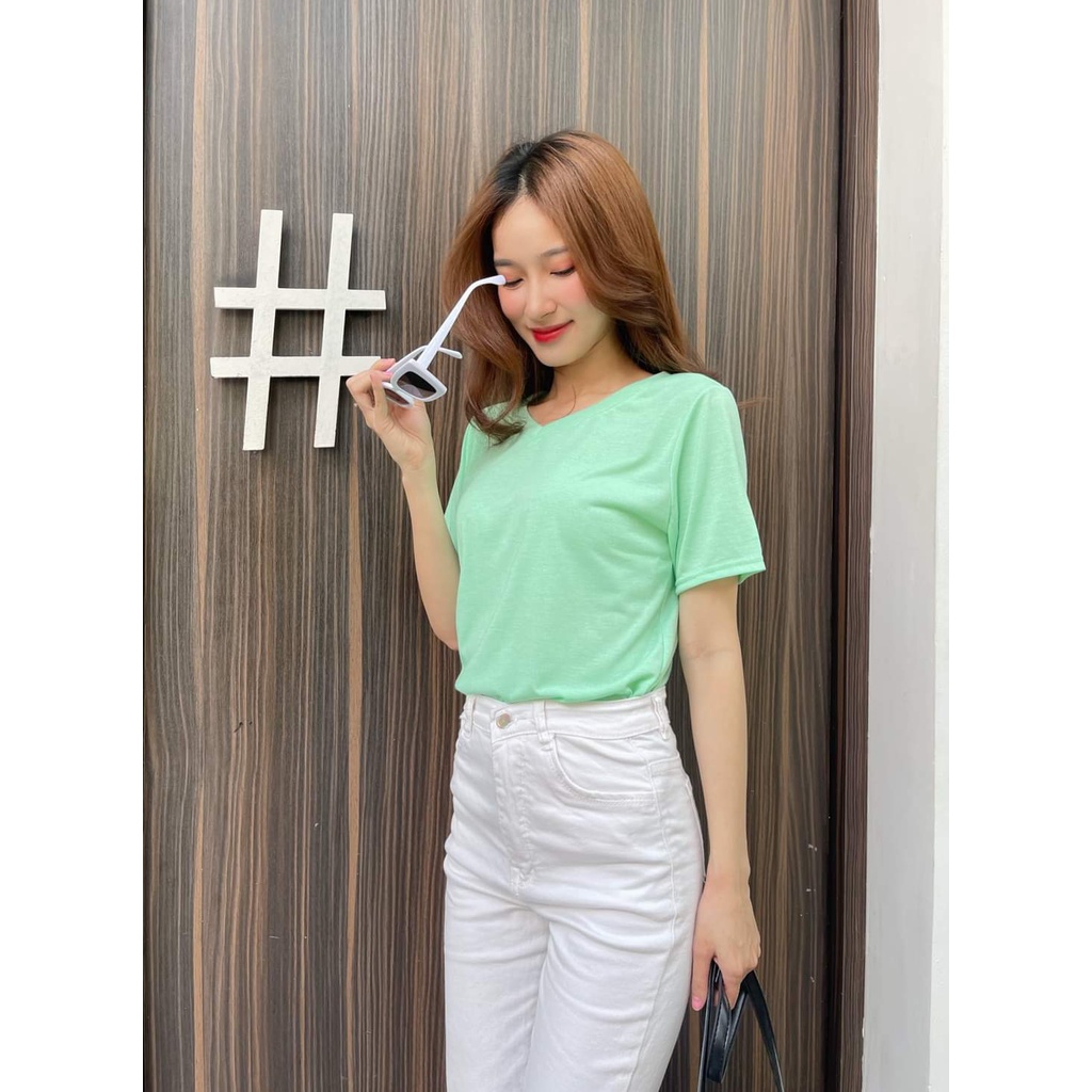 Áo thun trơn cổ tim 095