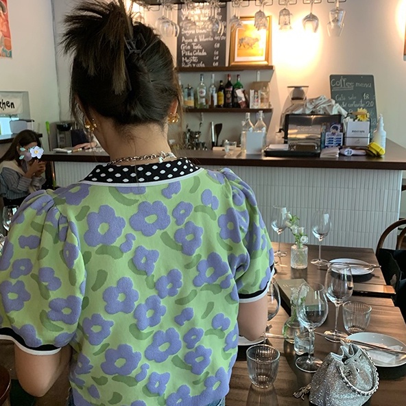 Áo thun polo ZHELIHANGFEI ngắn tay họa tiết hoa xinh xắn cho nữ