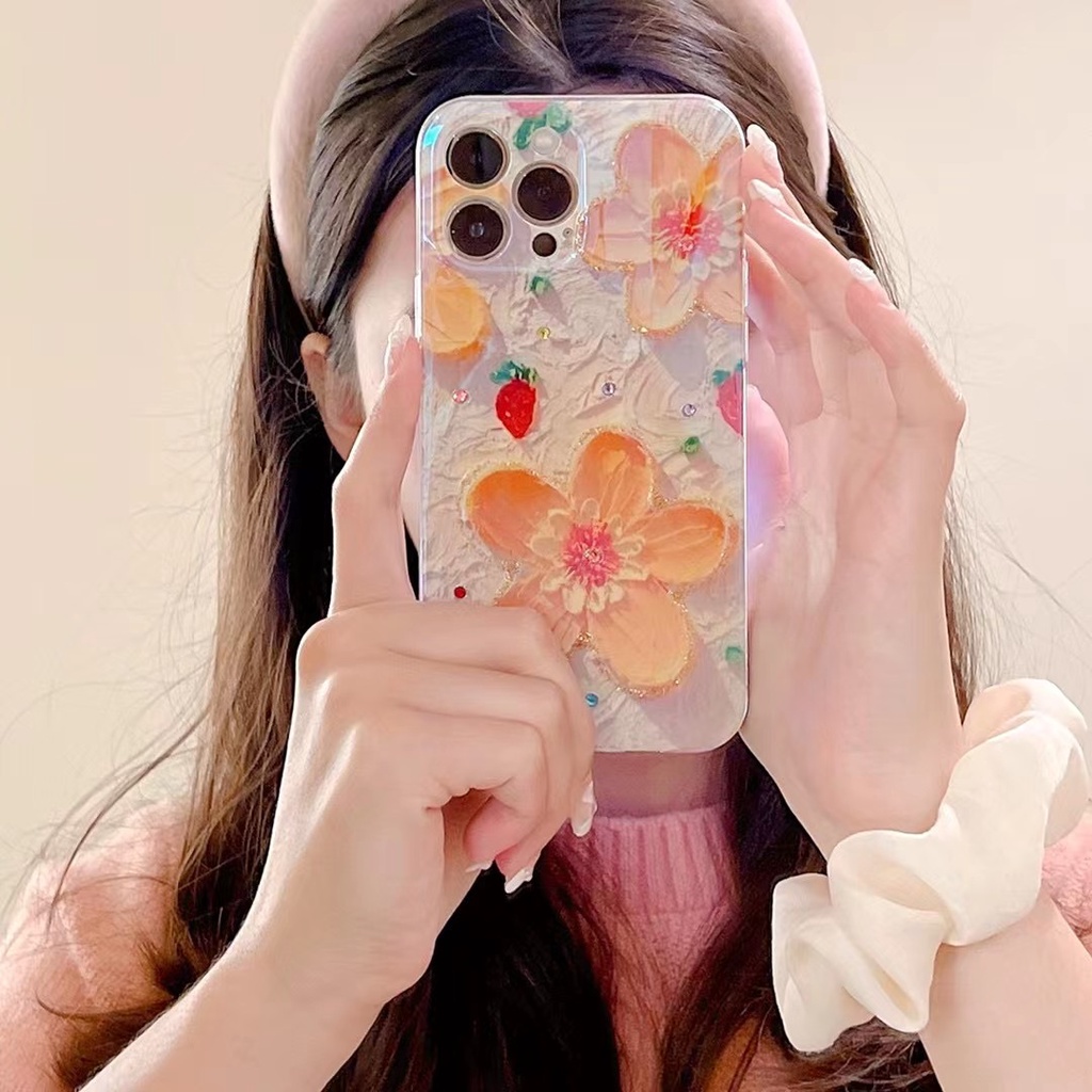 Ốp Điện Thoại tpu Mềm Họa Tiết Hoa Màu Cam/Xanh Dương Cho Iphone 12 pro max 11 pro max xs max xr x 13promax 7plus