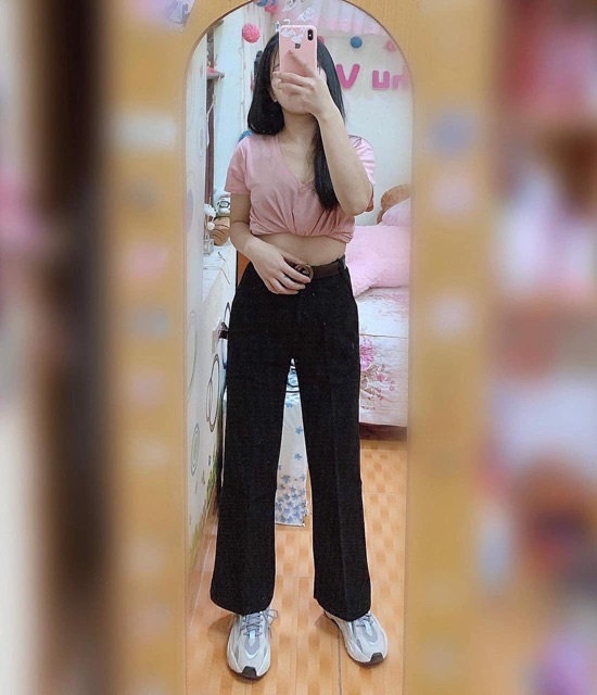 Quần ống sớ dáng dài cao cấp cạp cúc