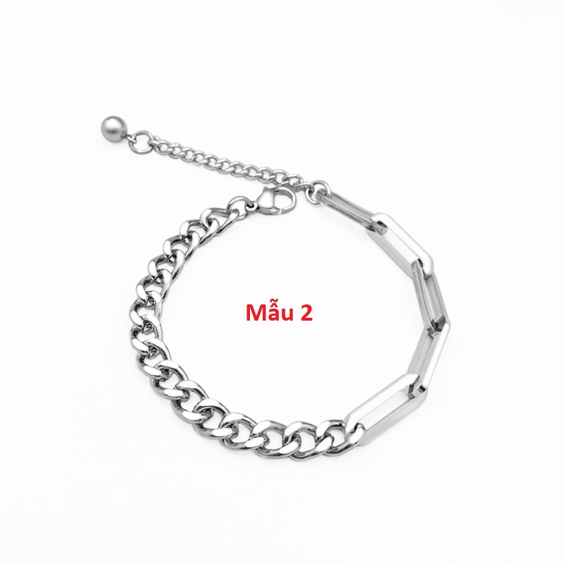 Lắc tay titan kép xích vát cạnh và xích chữ nhật hẹp dày không gỉ
