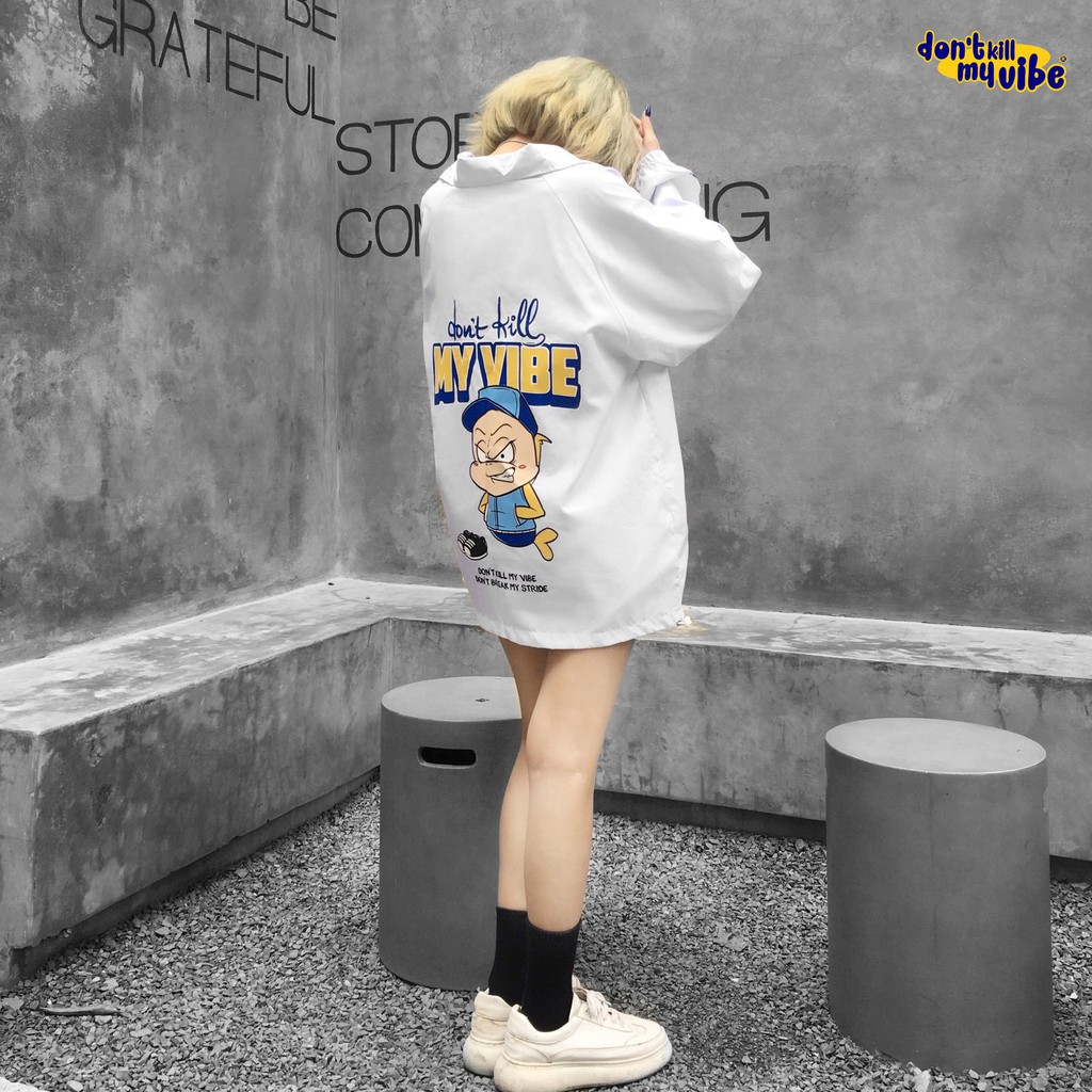 Áo khoác nữ Don't Kill My Vibe vải dù màu trắng, form rộng - Baseball Jacket | BigBuy360 - bigbuy360.vn