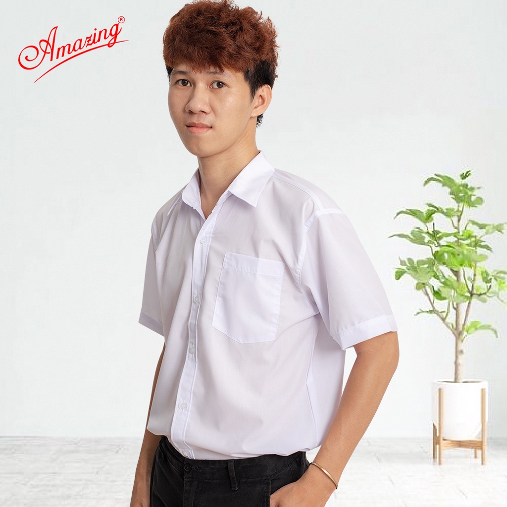 Áo trắng học sinh nam tay dài Amazing, dáng suông, tà bầu, đồng phục học sinh, công sở, size từ lớp 1 đến đại học.