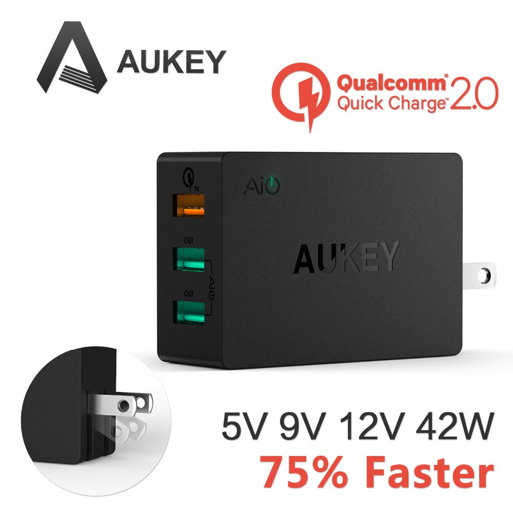 SẠC NHANH 2.0 QUALCOMM AUKEY 3 CỔNG PA-T2 CHÍNH HÃNG