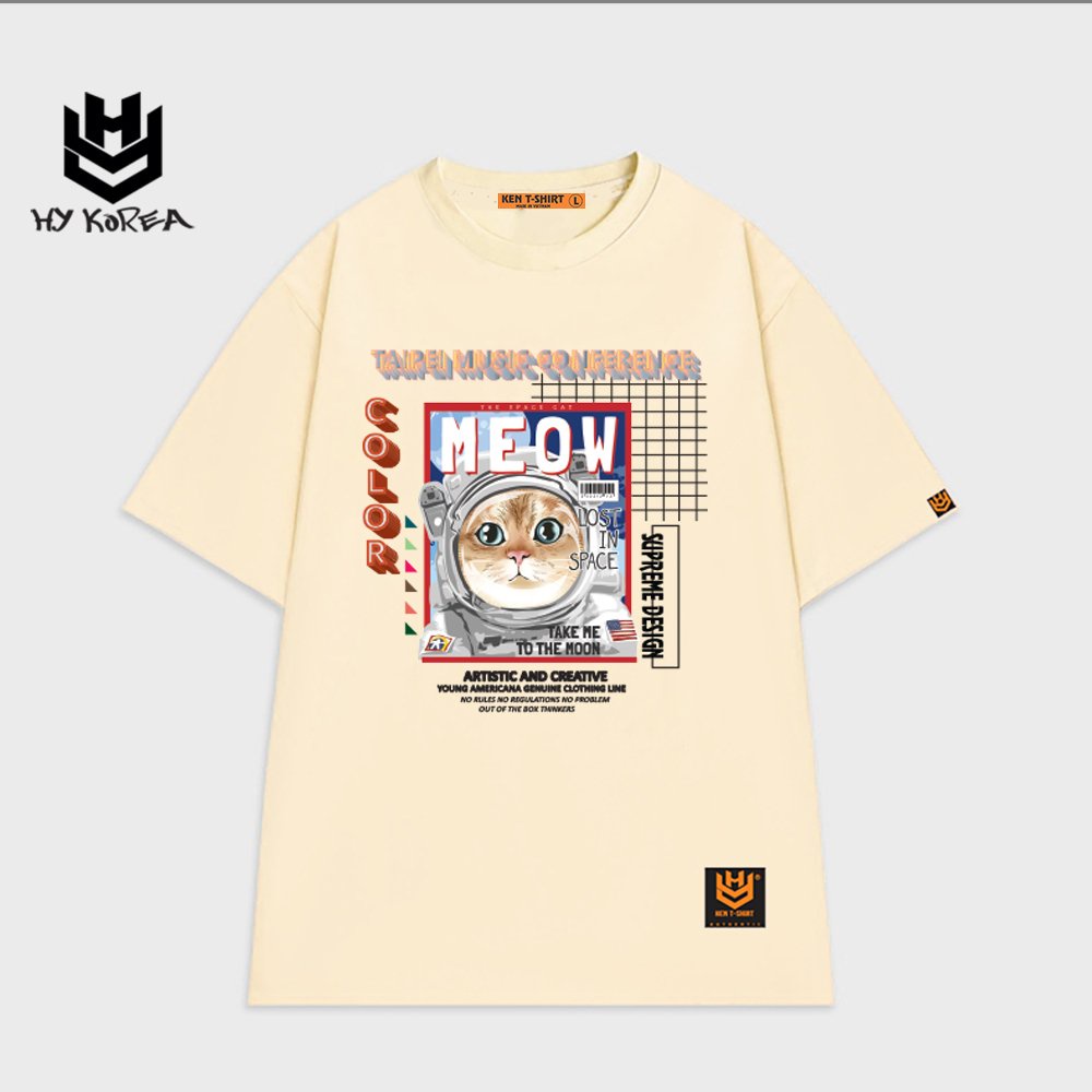 Áo thun nữ cute tay lỡ HY KOREA nam nữ form rộng in hình Mèo vũ trụ 700