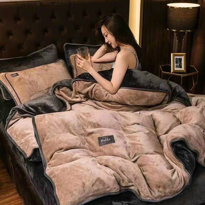 Bộ chăn ga gối nỉ nhung mịn dầy dặn, sét 4 Món chất nỉ mềm mịm không rụng lông hàng cao cấp loại