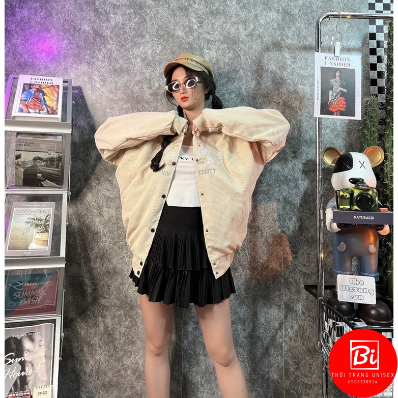 Áo Khoác Nữ Bomber Unisex Nhung Tâm Thêu Chữ_Chất Nhung Dày Dặn Mịn Xịn Thêu Sắc Nét Po Len Dệt Kim Cao Cấp