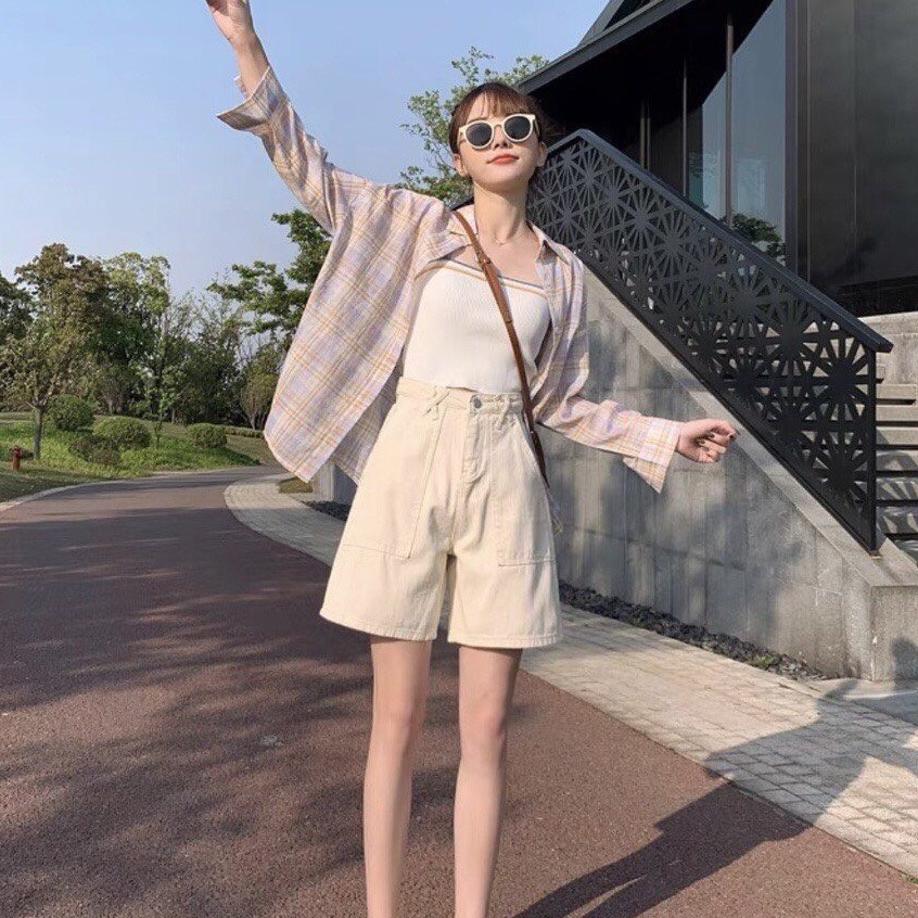 Quần Short Nữ Ống Rộng Vải Kaki Lưng Cao Đai Chéo Hàn Quốc - Quần Sooc Đùi Nữ Cạp Cao Ulzzang | BigBuy360 - bigbuy360.vn