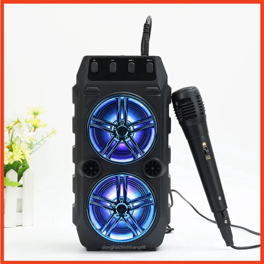 Loa Bluetooth Karaoke Mini Kèm Mic Hát Karaoke Có Dây Đèn Led Hỗ Trợ USB Và Thẻ Nhớ - Loa Kẹo Kéo Đi Phượt