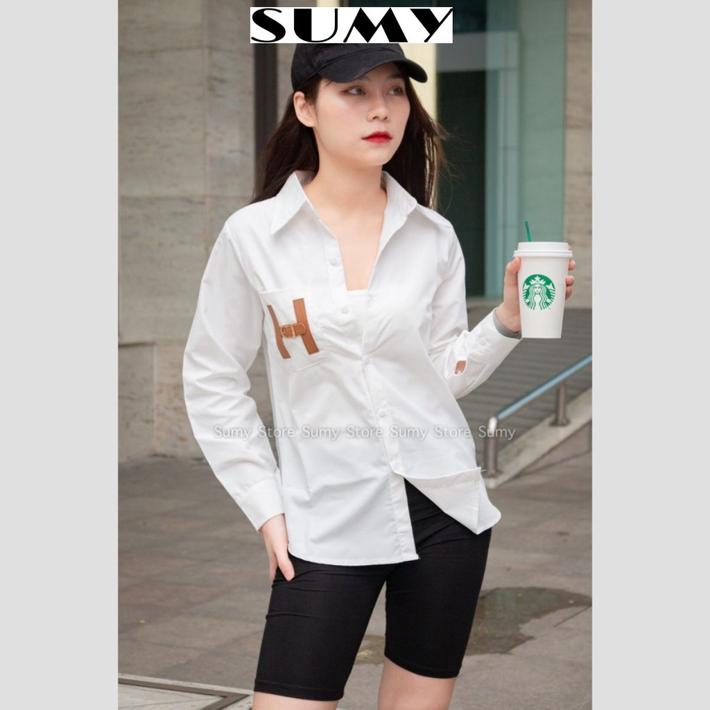 Áo sơ mi nữ cổ đức chất thô mát màu trắng cao cấp mềm mịn form rộng siêu mát thời trang thiết kế nữ SUMY STORE