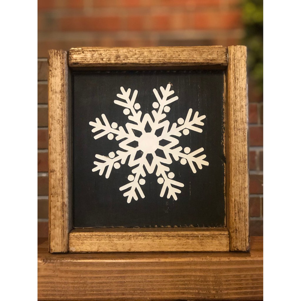 Tranh gỗ Handmade trang trí treo tường hình bông tuyết, decor Vinatge giáng sinh noel