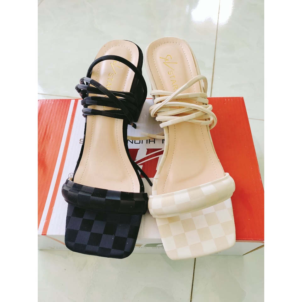 Giày sandanl nữ cao gót quai ngang cột dây chiến binh gót trụ 7cm