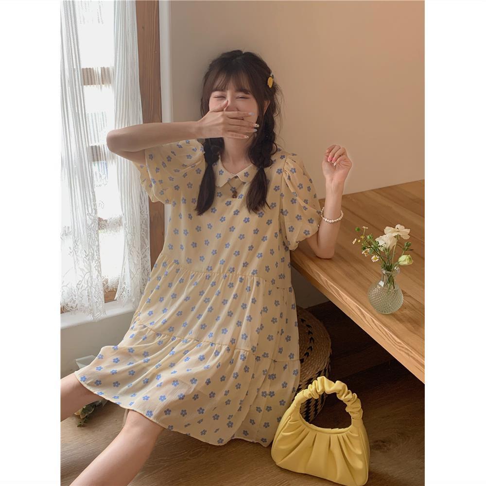 Đầm Dáng Chữ A Cổ Búp Bê Họa Tiết Hoa Nhỏ Dễ Thương Phong Cách Nhật Bản Thời Trang Mùa Hè Cho Nữ