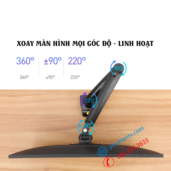 Giá treo màn hình NB F80 17 - 30 Inch - Tay treo màn hình F80 gắn bàn - Hàng Chính Hãng Xoay 360 độ