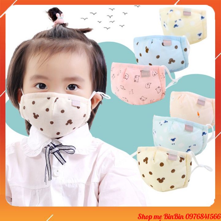 Khẩu trang vải cao cấp cho bé, hàng xuất Hàn 100% cotton thoáng mát, có quai đeo điều chỉnh cho bé thoải mái