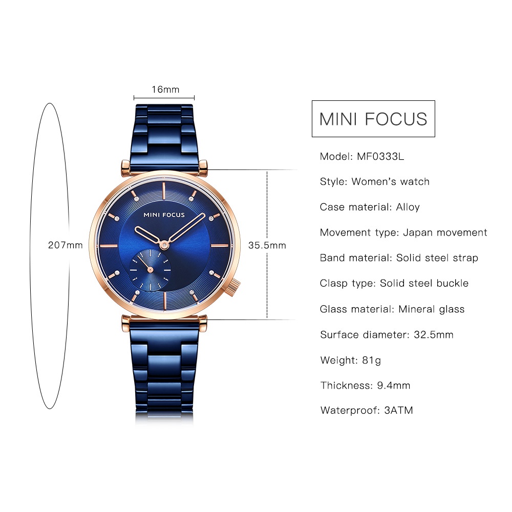 Mini FOCUS MF0333L Đồng hồ nữ sang trọng hàng đầu thạch anh thời trang tương tự