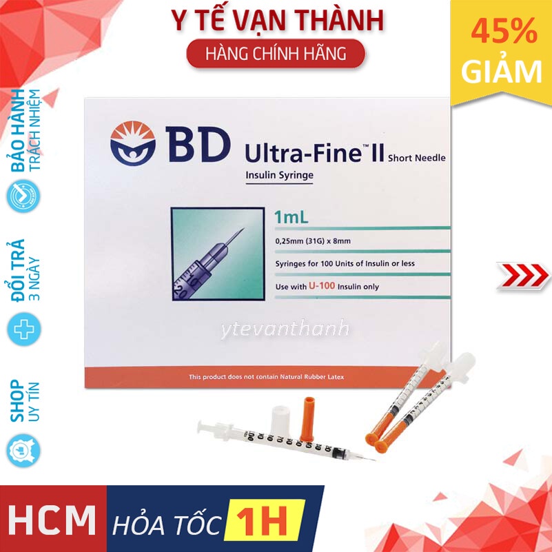 ✅ Bơm Tiêm Insulin (Kim Đầu Cam Chích Tiểu Đường): BD Ultra Fine II (Siêu Nhỏ - Chích Êm, Không Đau) -VT0349