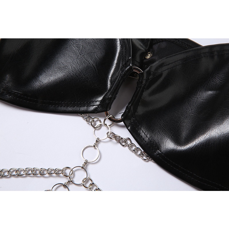 DUNEA Áo ống hở lưng phối dây xích sắt phong cách mới cho nữ