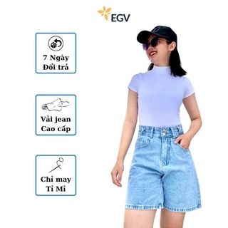 Quần đùi jean nữ short ngắn lưng cao xanh nhạt đẹp EGV