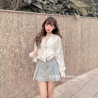 Set áo nơ ngực kèm chân váy jeans