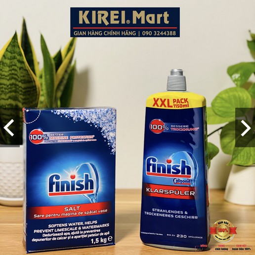 Combo Muối làm mềm nước Finish 1.5kg / hộp + Nước bóng Finish 1150ml / chai ( Đức )