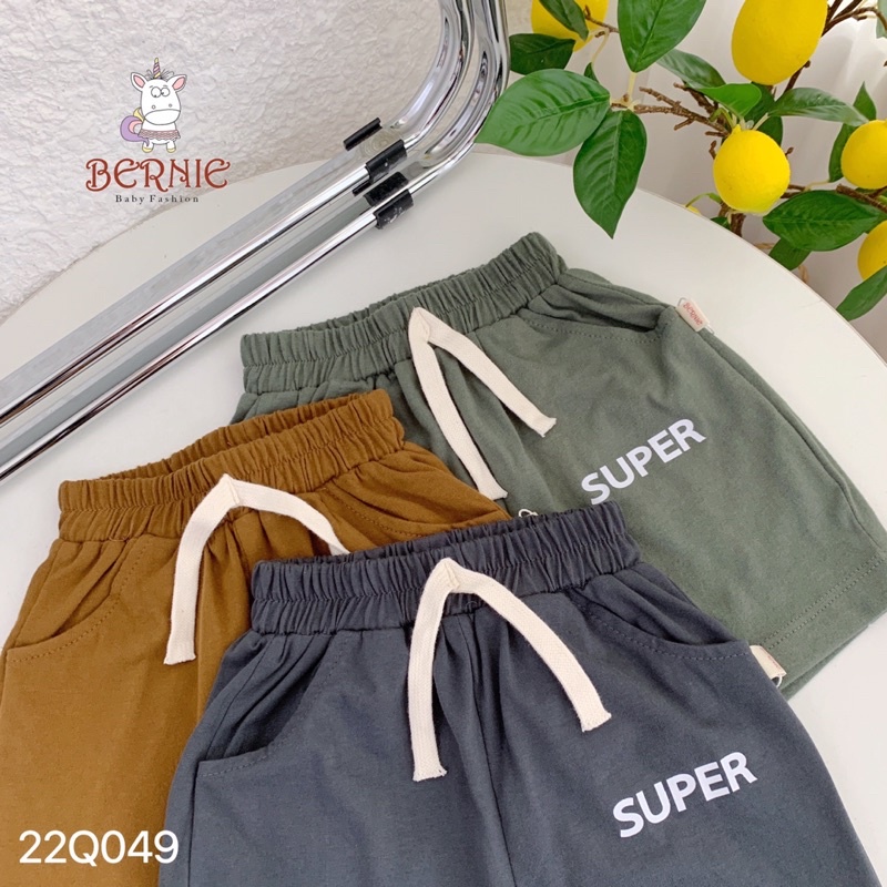 Quần đùi bé trai bé gái Bernie in chữ super cho bé từ 10-21kg-22Q049