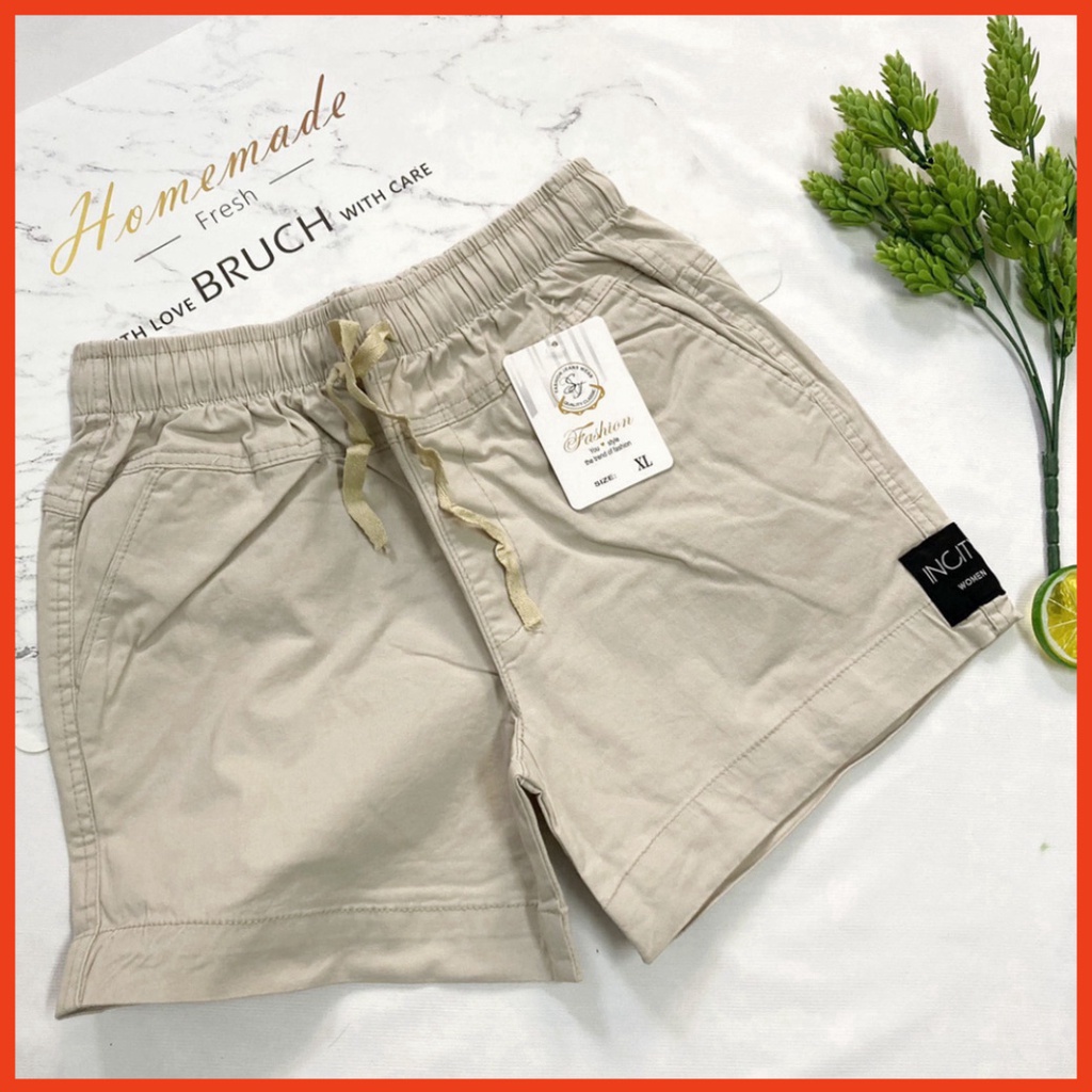 Quần đùi nữ từ 43-57kg vải kaki tốt có độ giãn - hàng đẹp - lưng thun có dây rút - QU65 cao cấp