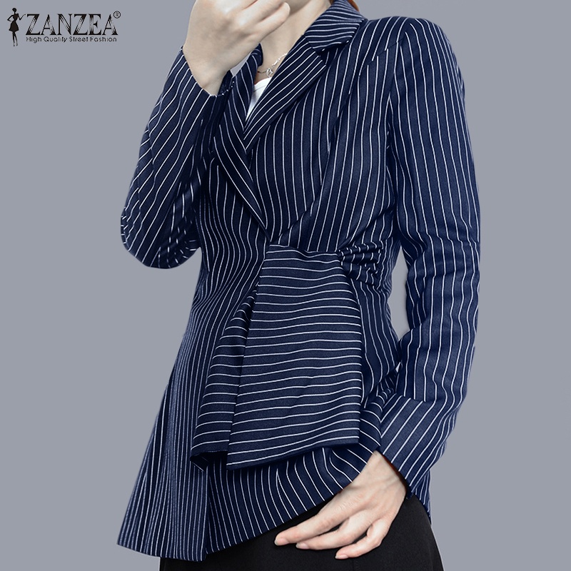 Áo blazer ZANZEA tay dài có dây rút họa tiết kẻ sọc hợp thời trang cho nữ | BigBuy360 - bigbuy360.vn