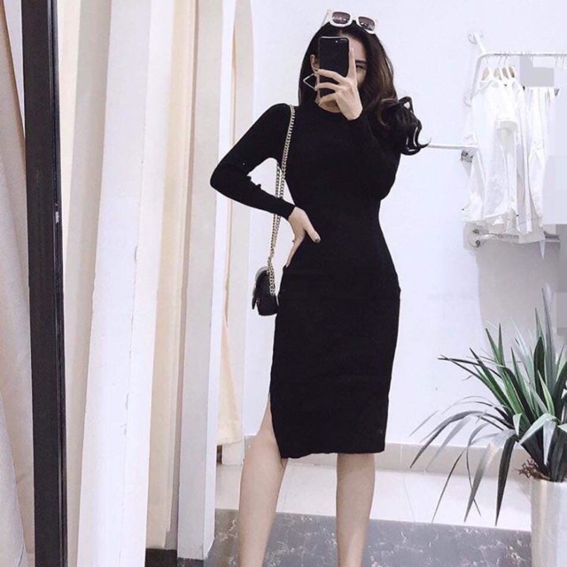 Đầm len xẻ tà
