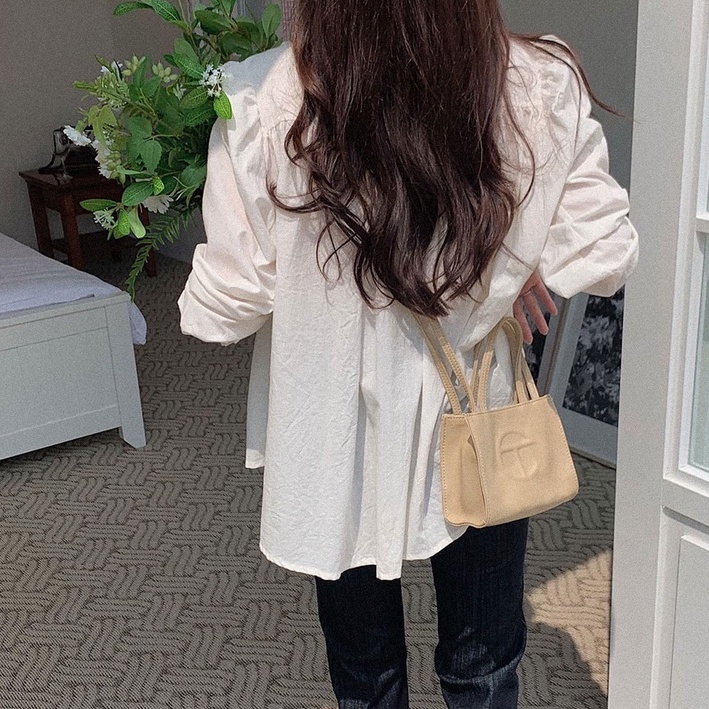 Áo sơ mi Peppermint 45723 cổ tròn dài tay dáng rộng thời trang thanh lịch