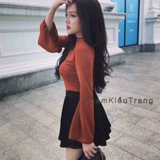 Áo crotop tay loe cuốn viền