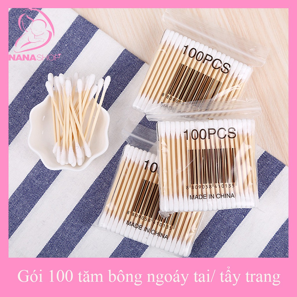 Túi 100 tăm bông ngoáy tai / tẩy trang