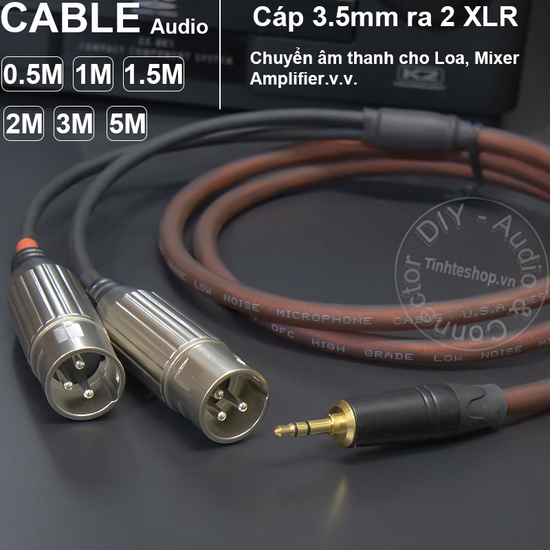 Cáp 3.5mm ra 2 XLR đực DIY 0.5M đến 10M - Dây 3.5mm ra 2 canon chuyển âm từ Laptop Smartphone ra Mixer Loa