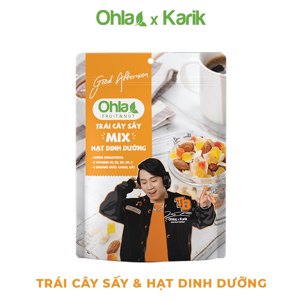 Combo Chuẩn chất Karik – Cho nàng Thix mê Ohla gồm Trái cây mix hạt 40g, Xoài sấy dẻo 100g, Dâu sấy dẻo 100g