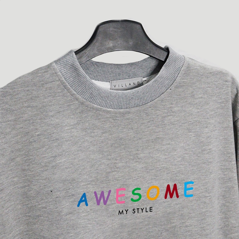 Áo Sweater in chữ AWESOME Oversize Basic áo nỉ Nhật cao cấp dài tay Unisex LOHA