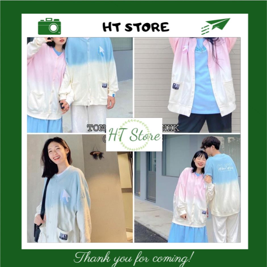 CARDIGAN CLICK - ÁO KHOÁC NỈ LOANG MŨI TÊN XANH HỒNG CÚC CÀI - HT STORE