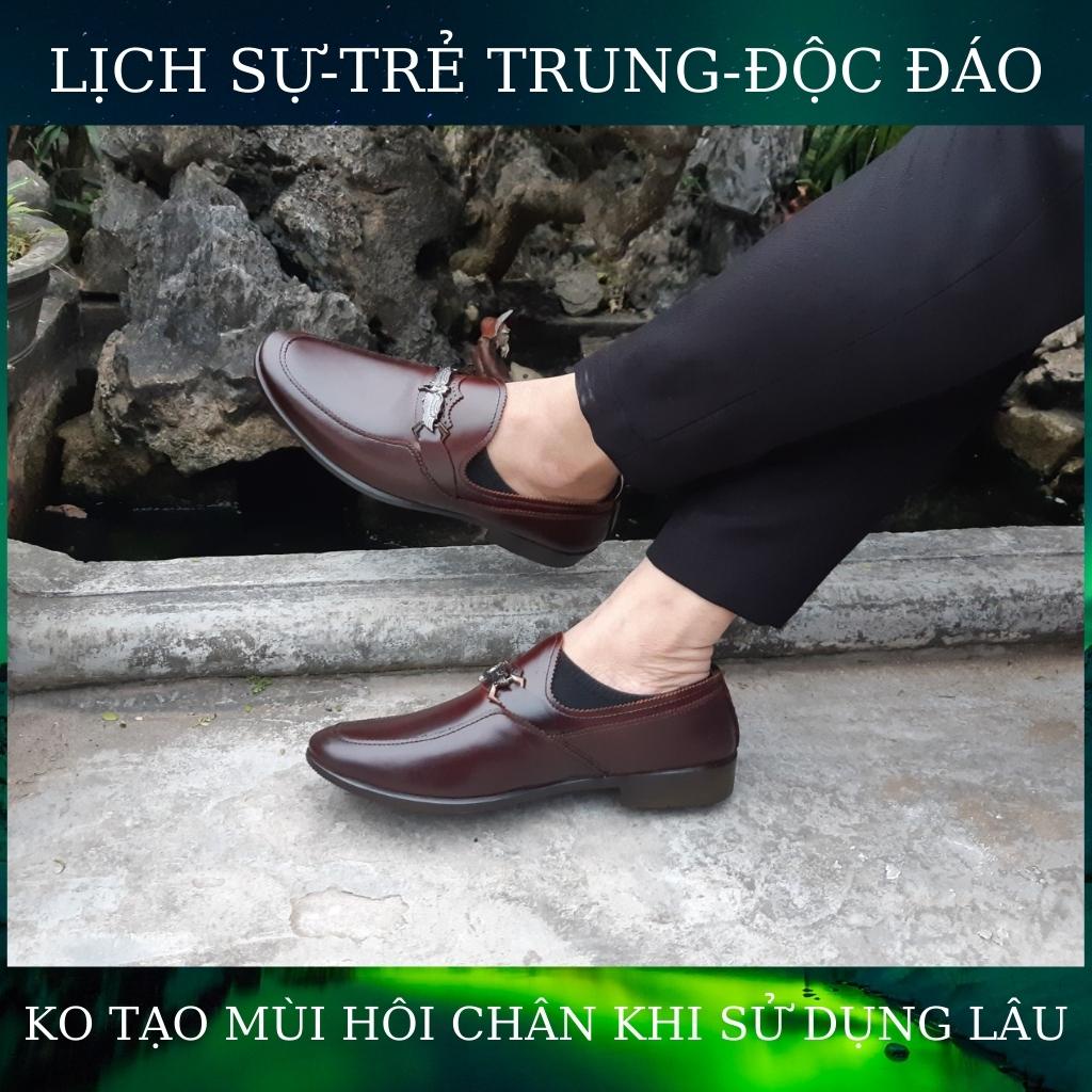 Giày da nam mã K251,kiểu giày lười nam công sở chất liệu da bò màu đen và nâu mận