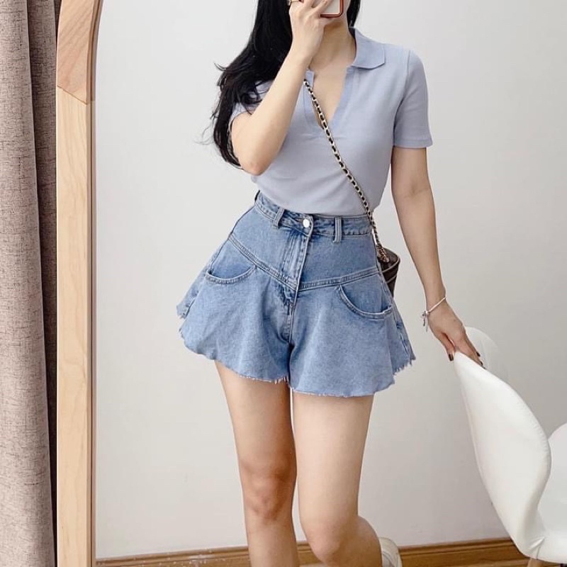 Quần Short jeans nữ giả váy dáng xoè cá tính