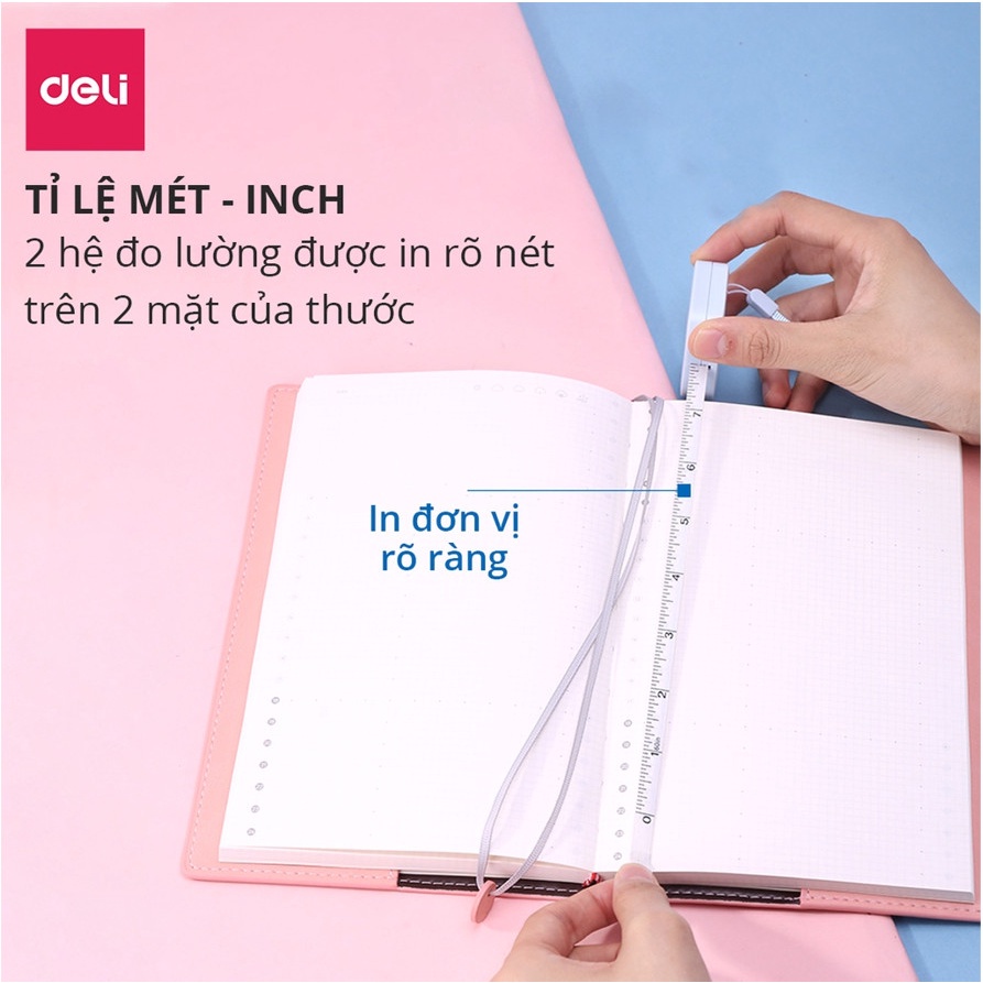 Thước dây da văn phòng Deli - 1.5m - Hồng/ Xanh Lá/ Trắng/ Xanh Dương - 79650/8214 - vpp Diệp Lạc (sỉ/lẻ)