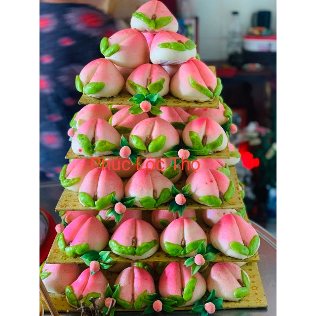 Mâm bánh đào mừng thọ, đám tiệc tân gia khai trương nhân thịt nhân đậu dừa môn cade