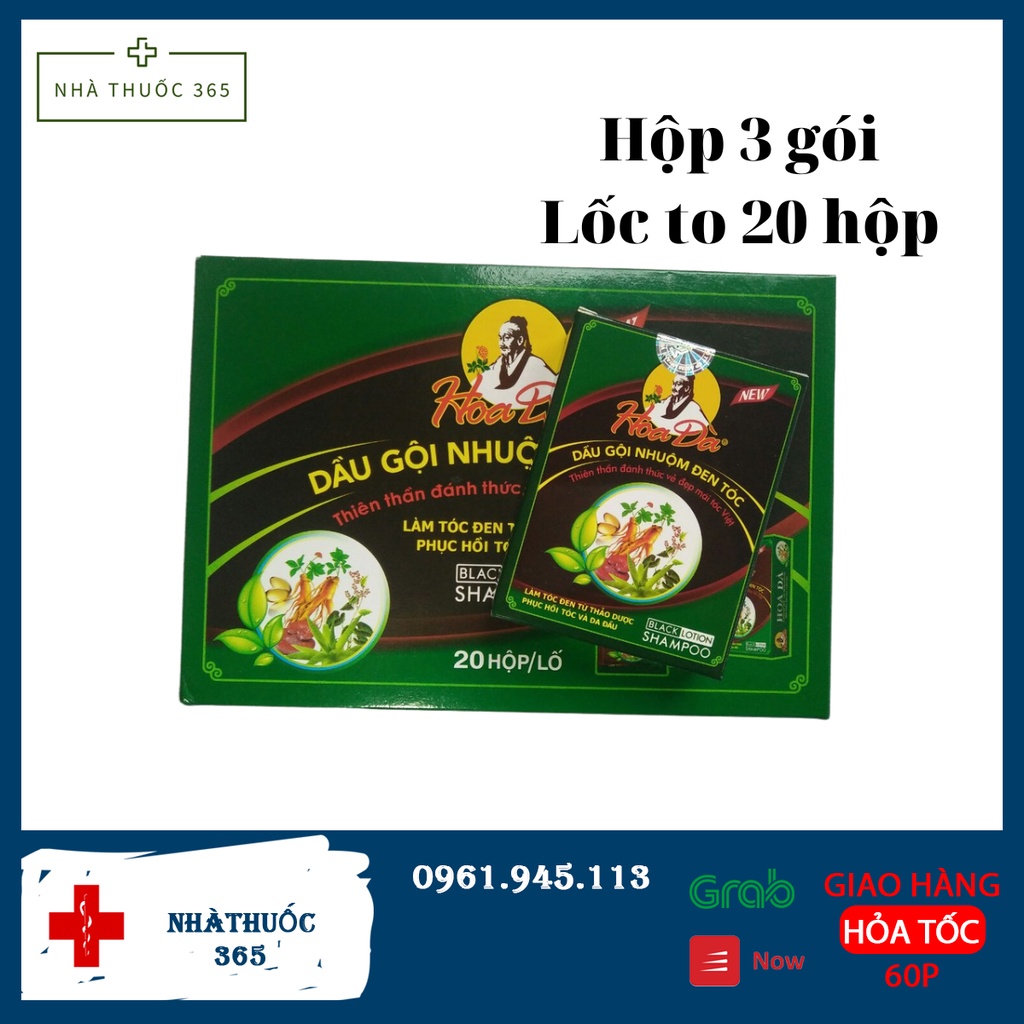 Dầu gội thảo dược đen tóc hoa đà (hộp 3 gói)