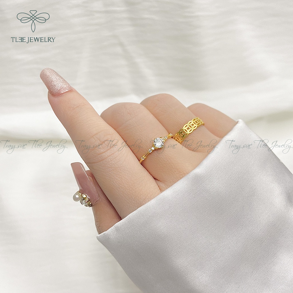 Nhẫn bạc nữ TLEE đồng xu mạ vàng 14k trơn cao cấp NCJ A0136