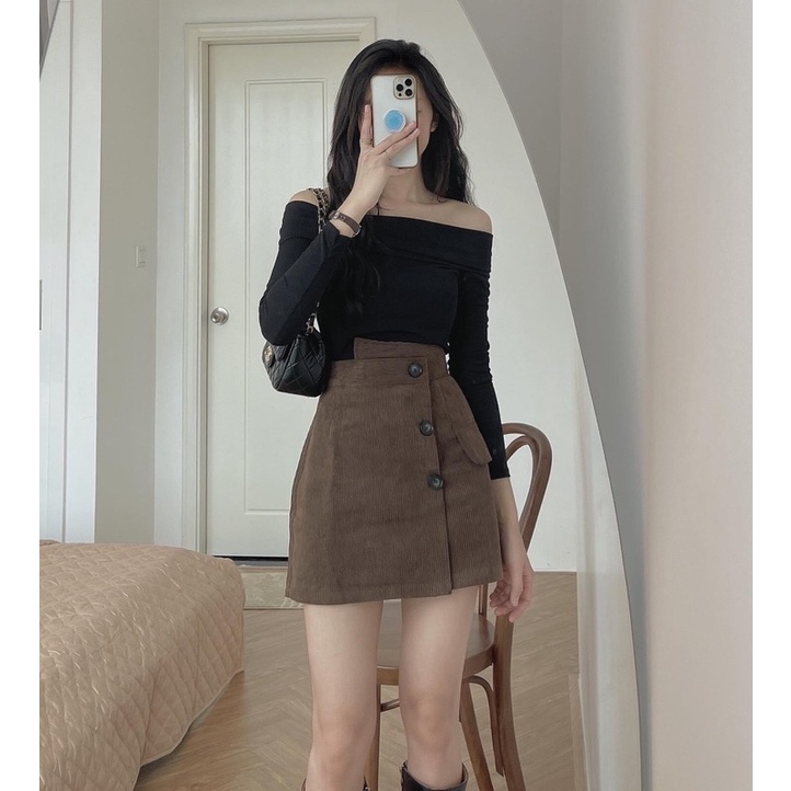 Áo Thun Len Tăm Trễ Vai Dài Tay Nữ Co Giãn Siêu Nữ Tính 3 Màu Ulzzang