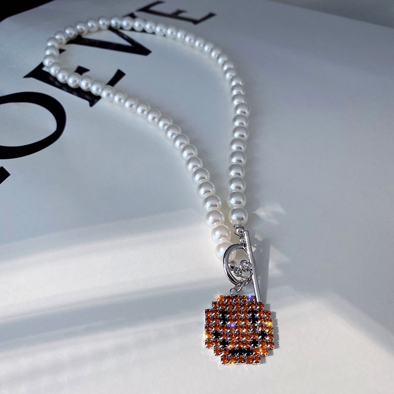 Dây Chuyền Ngọc Trai Mặt Cười Thiết Kế Dáng Ngắn Thời Trang 22366