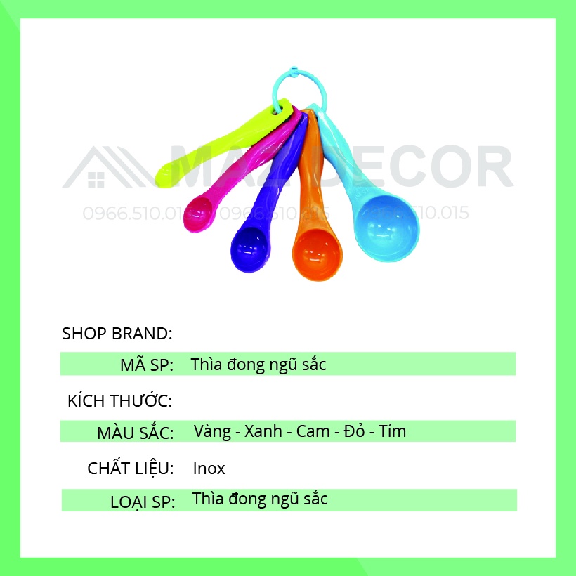 Bộ 5 thìa muỗng đong định lượng nhiều màu sắc nhựa chuẩn từng gam làm bánh bột pha chế