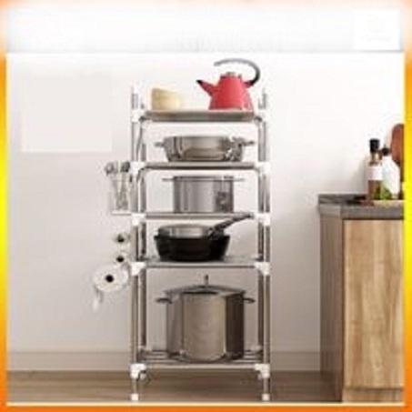 KỆ LẮP RÁP INOX 5 TẦNG CÓ BÁNH XE