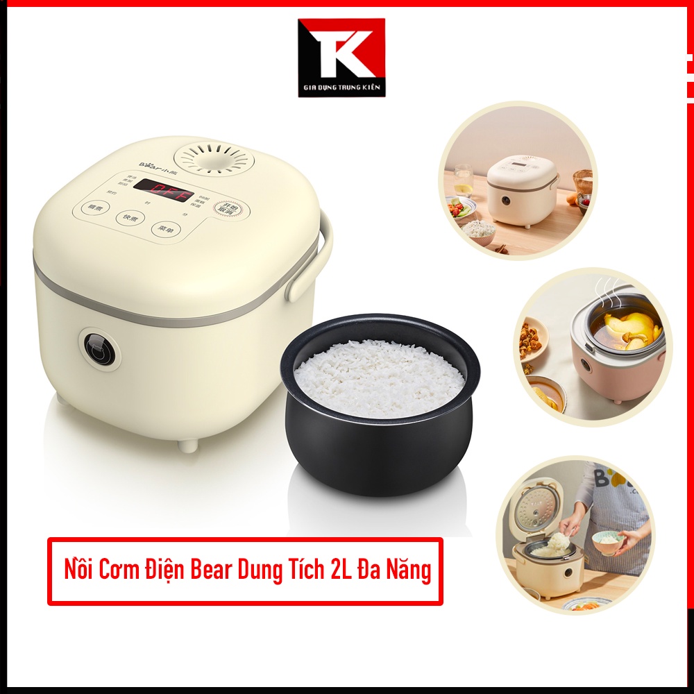Nồi cơm điện đa năng BEAR 2L nấu cháo, hầm xương, nồi hấp, hàng nội địa trung cao cấp, sang trọng - Bảo hành 12 tháng