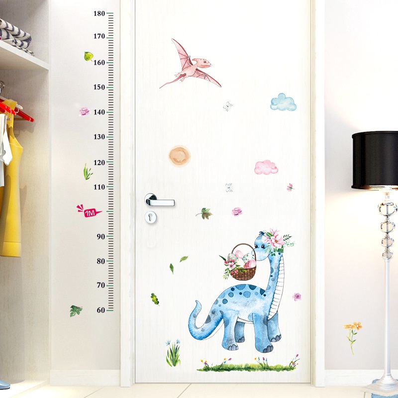 Decal dán tường đo chiều cao hình chú khủng long đáng yêu cho phòng của bé