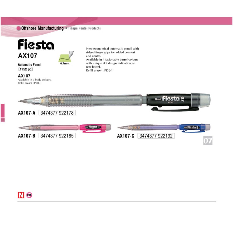 Bút chì kim bấm 0.5/0.7mm Pentel Fiesta  - AX105/AX107