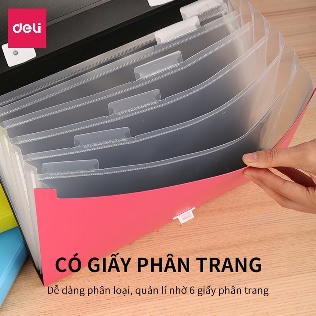 [LIFEMC02BPABAU -10% đơn 250K] Cặp A4 Nhựa 6 Ngăn Phân Trang Deli - 38125